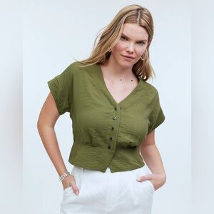 Madewell Pleated Short-Sleeve Top Desert Olive